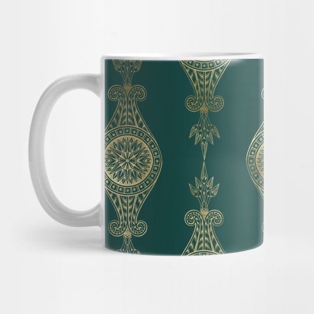 Teal and Gold Vintage Art Deco Damask Pattern by podartist